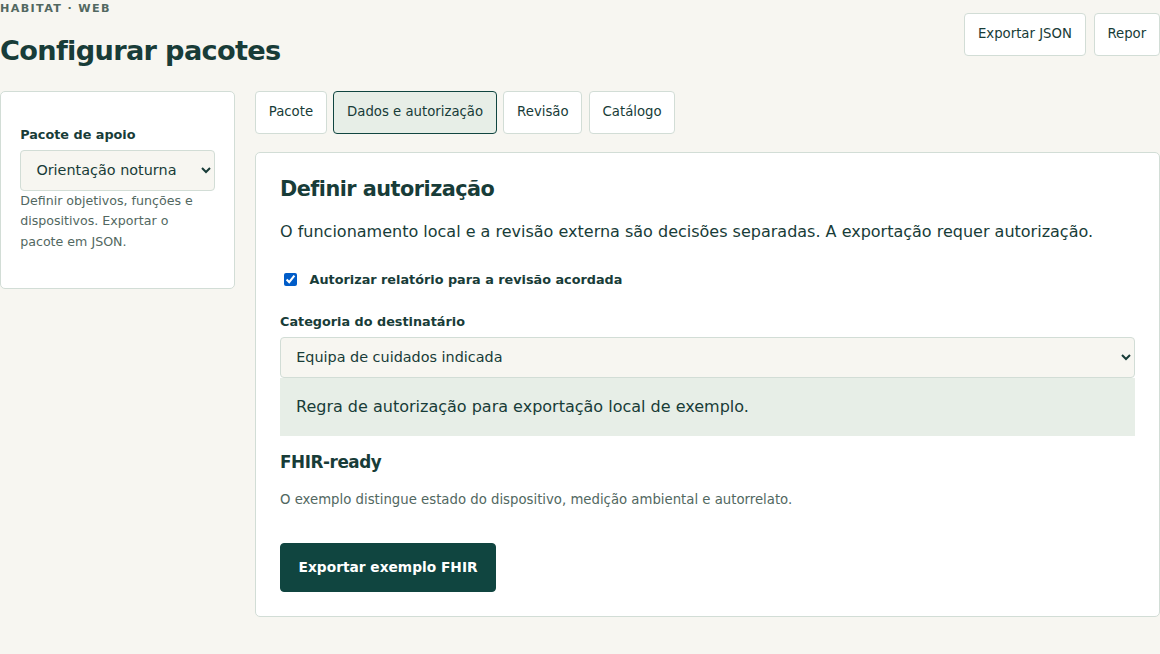 Interface · configuração de exemplo