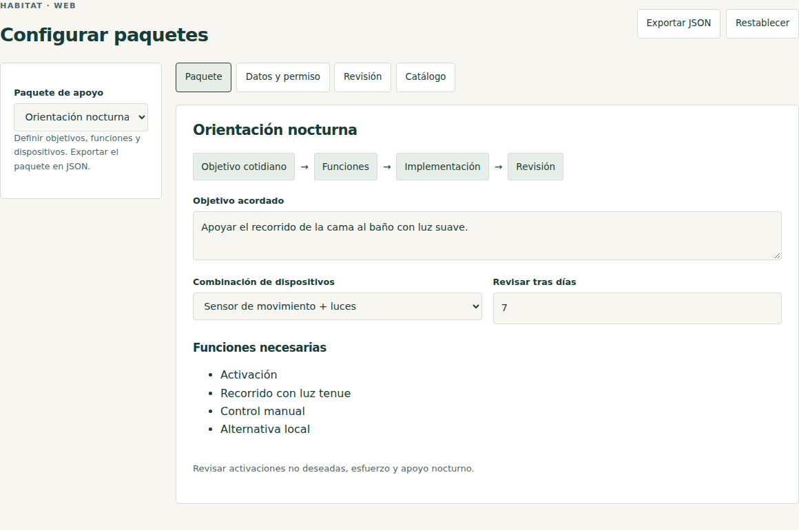 Interfaz · configuración de ejemplo