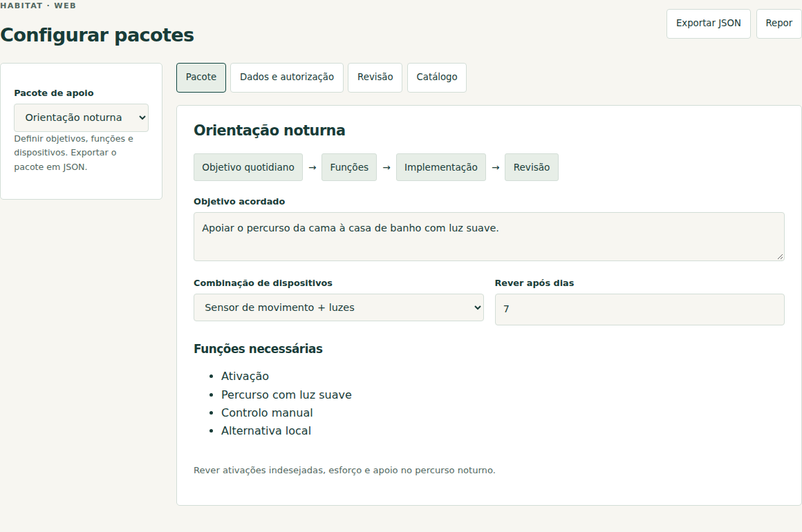Interface · configuração de exemplo